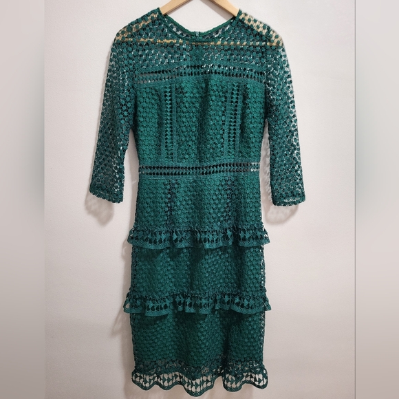 Asos Liquorish Green Tiered Ruffle Lace Cutout Dress Size XS Feminine Coquette - Picture 1 of 9